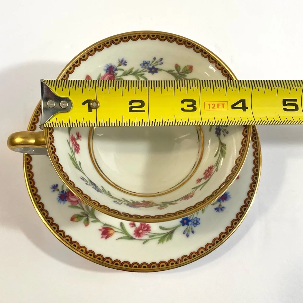 2 Raynaud Limoges France Country Flowers Footed Cups & Saucers Porcelain China